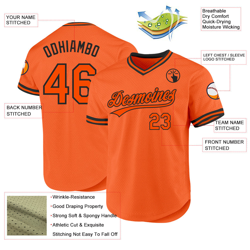 Custom Orange Black Authentic Throwback Baseball Jersey view 3
