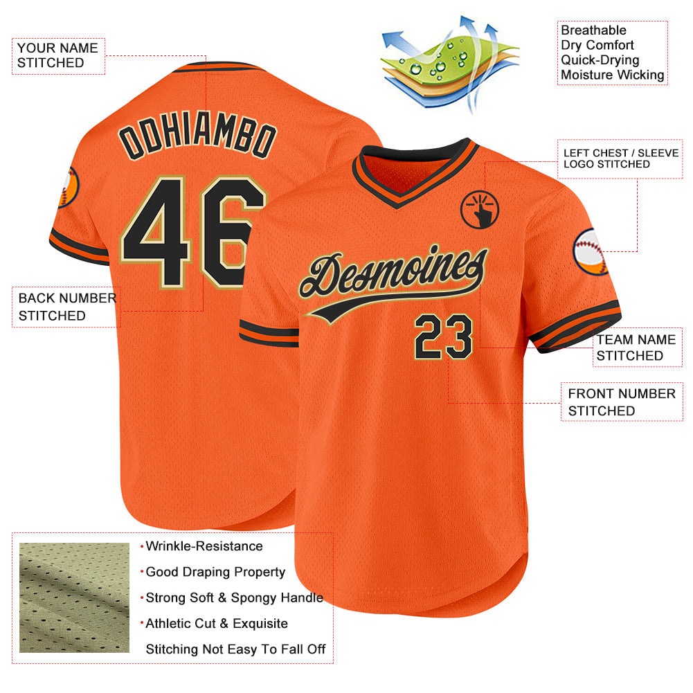 Custom Orange Black Cream-Old Gold Authentic Throwback Baseball Jersey view 3