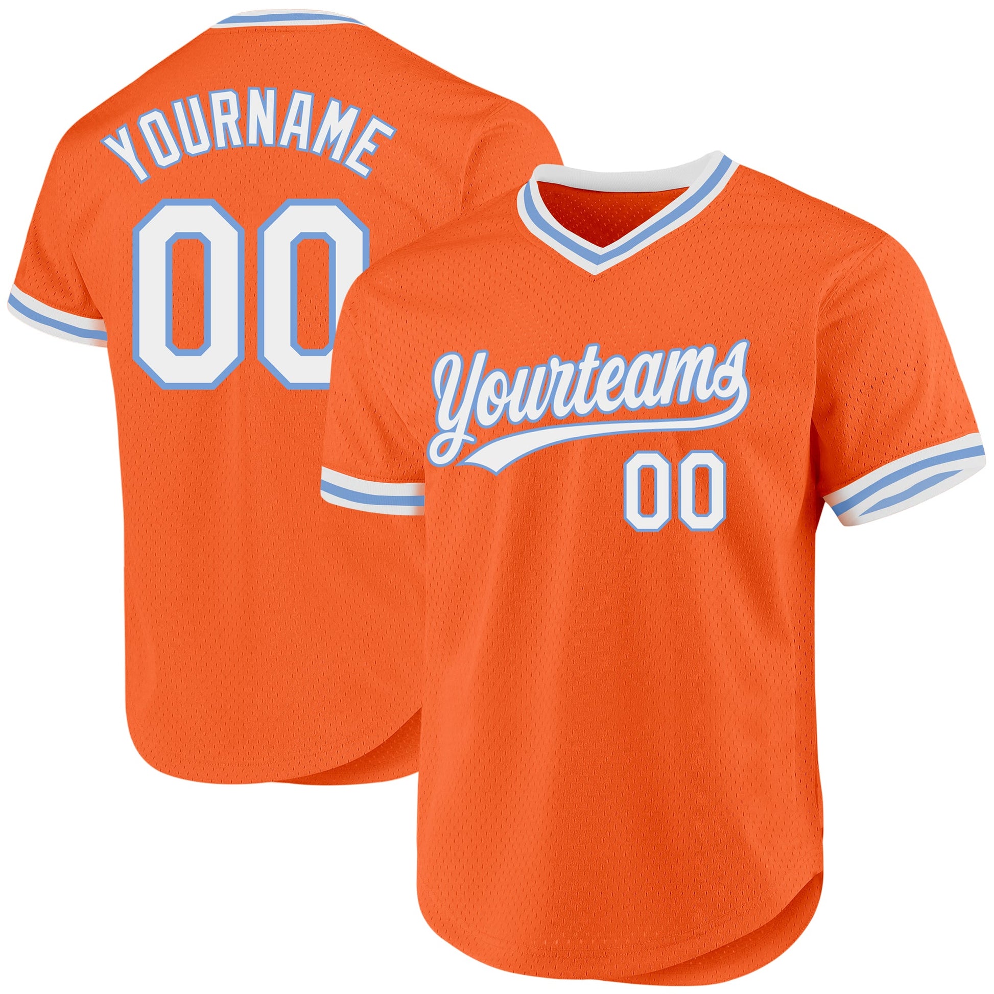 Custom Orange White-Light Blue Authentic Throwback Baseball Jersey - Main View