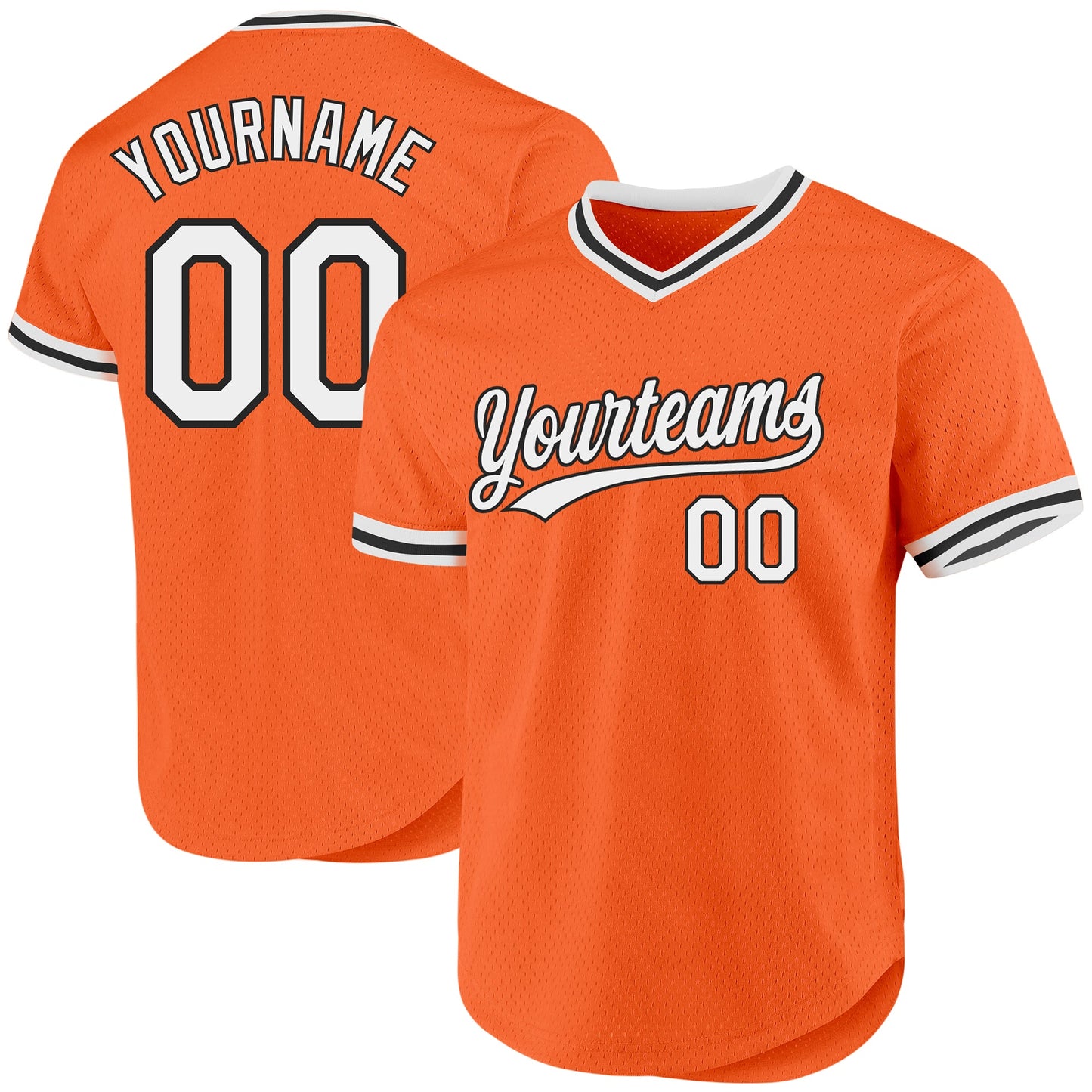 Custom Orange White-Black Authentic Throwback Baseball Jersey - Main View