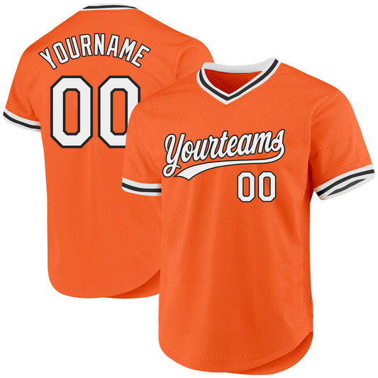 Custom Orange White-Black Authentic Throwback Baseball Jersey - Main View