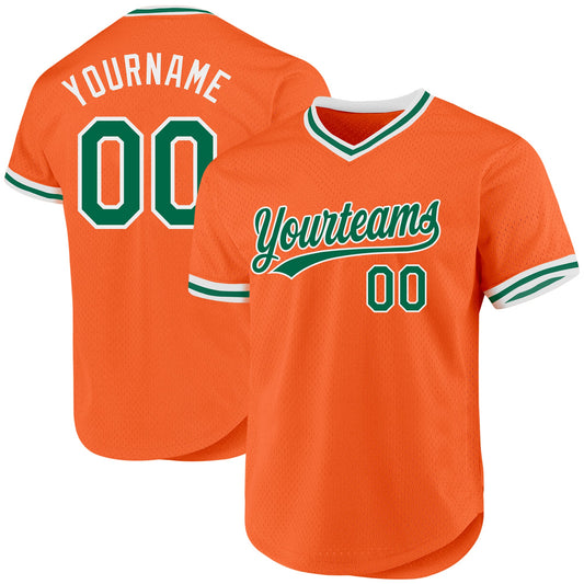 Custom Orange Kelly Green-White Authentic Throwback Baseball Jersey - Main View