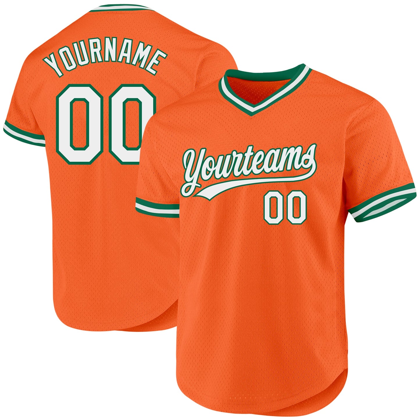 Custom Orange White-Kelly Green Authentic Throwback Baseball Jersey - Main View