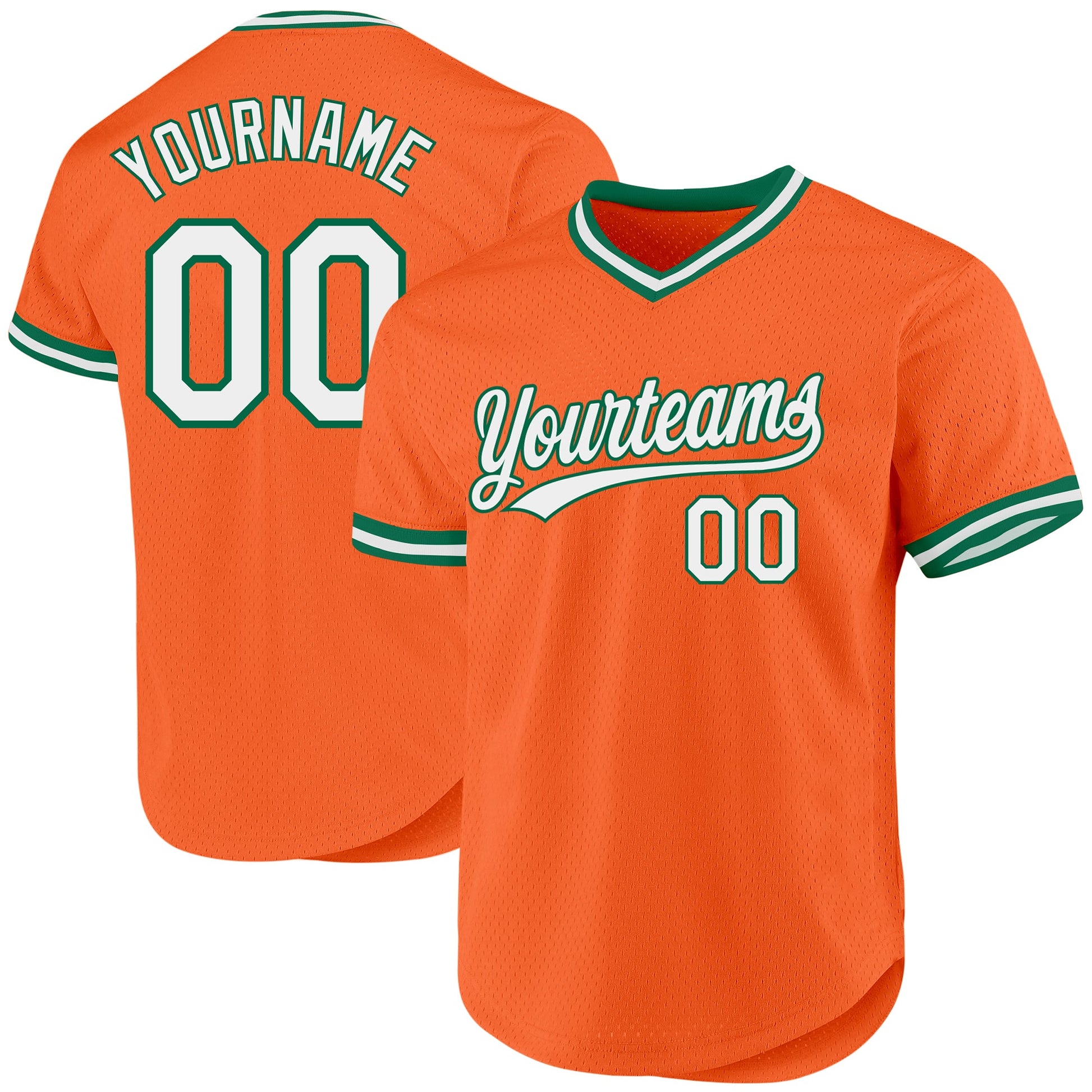 Custom Orange White-Kelly Green Authentic Throwback Baseball Jersey - Main View