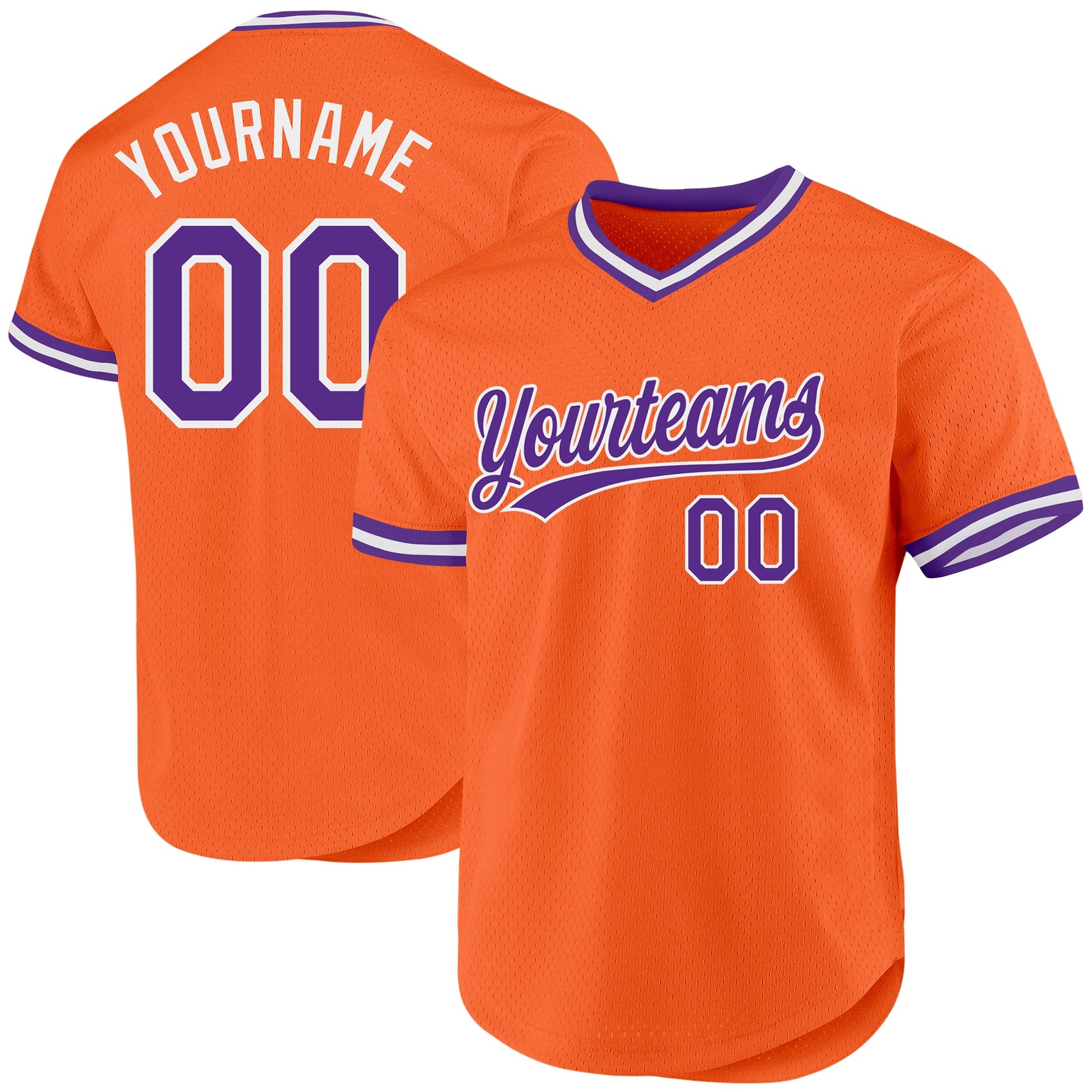 Custom Orange Purple-White Authentic Throwback Baseball Jersey - Main View