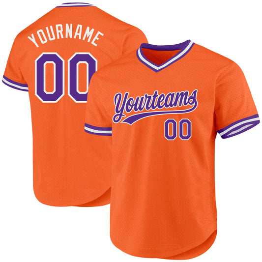 Custom Orange Purple-White Authentic Throwback Baseball Jersey - Main View