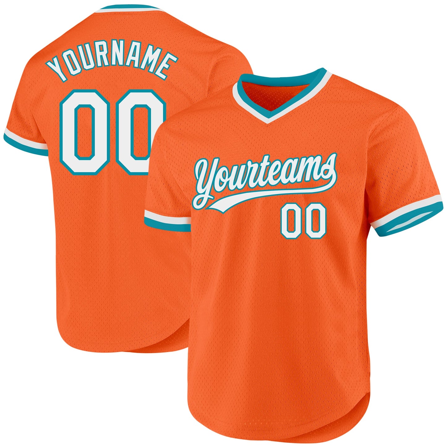 Custom Orange White-Teal Authentic Throwback Baseball Jersey - Main View