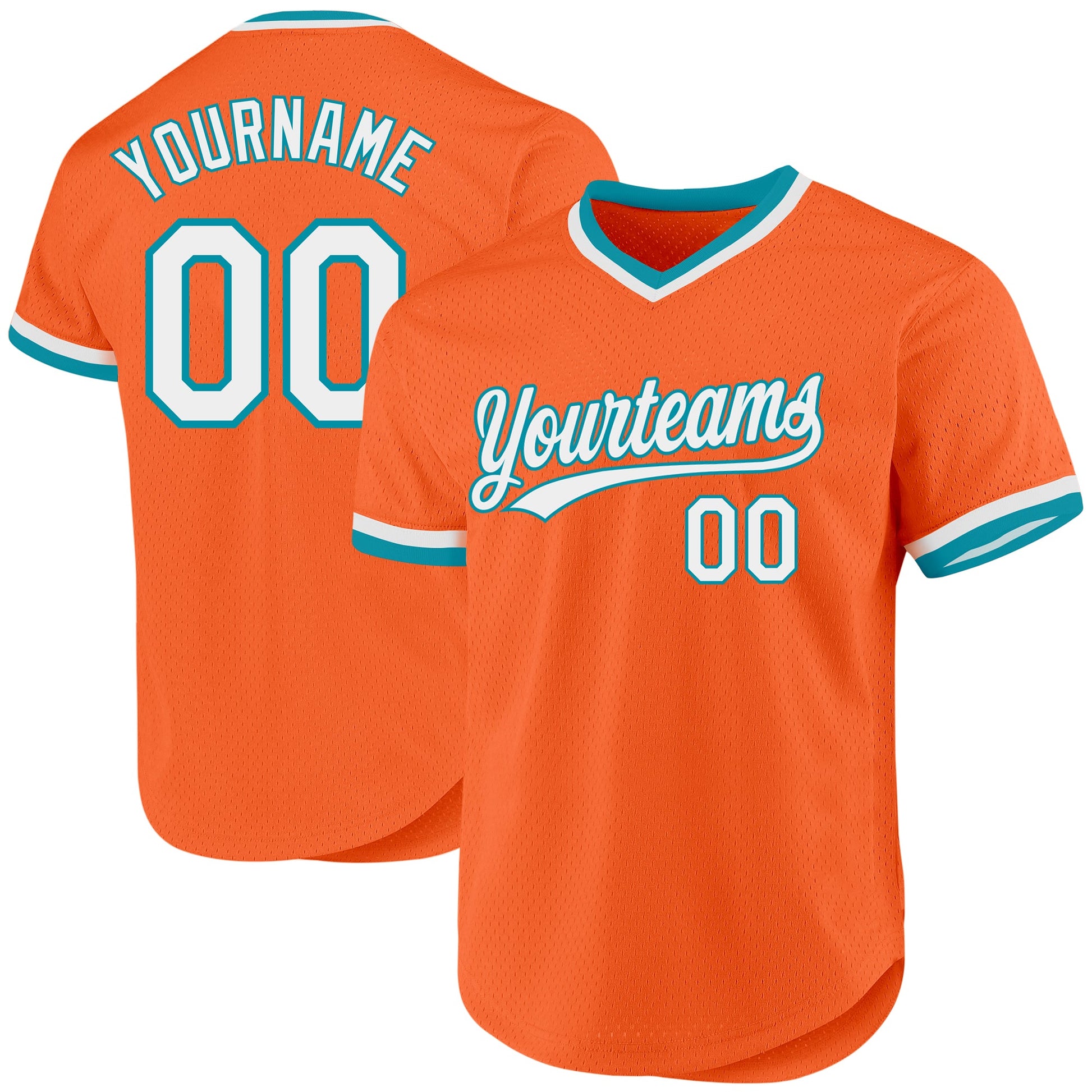 Custom Orange White-Teal Authentic Throwback Baseball Jersey - Main View