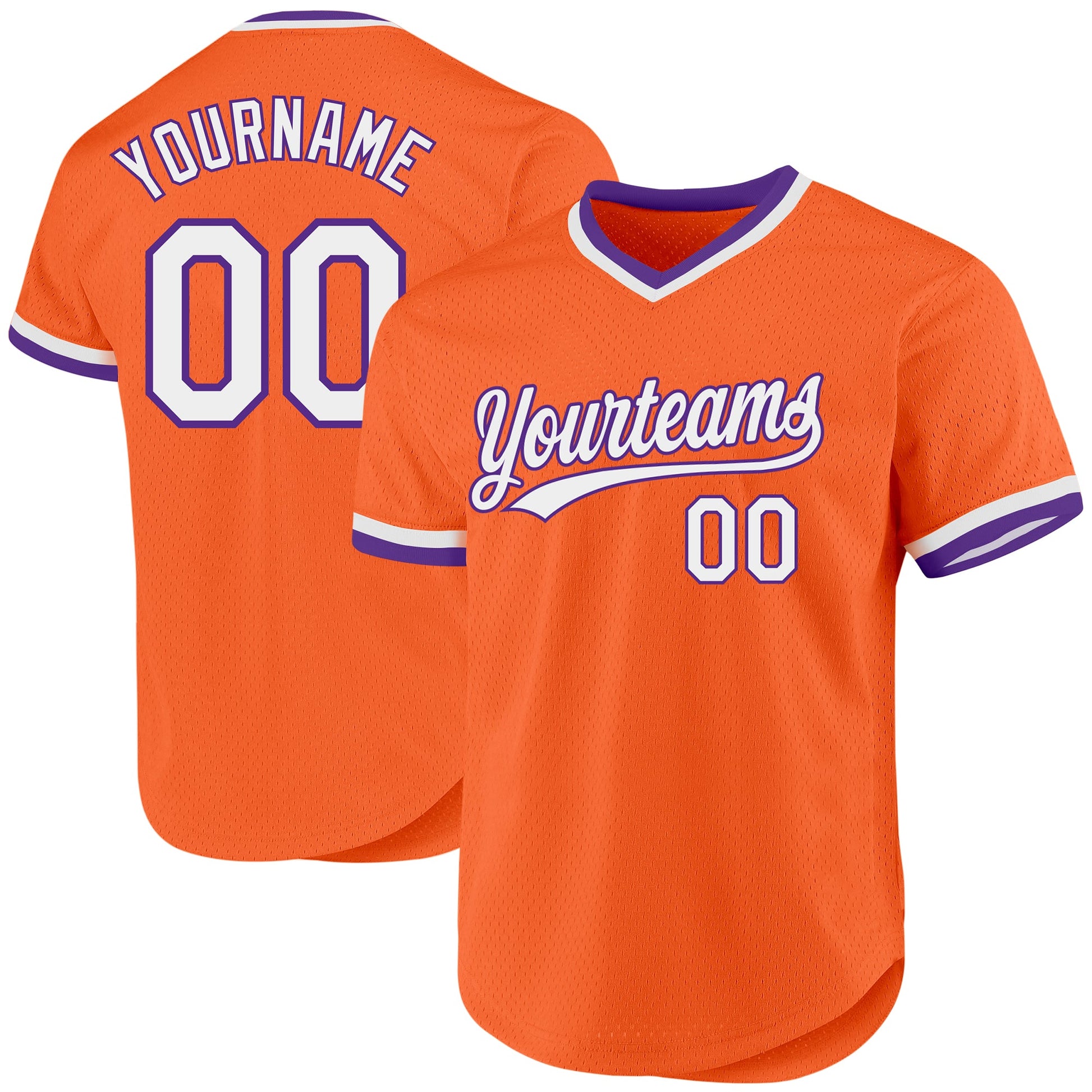 Custom Orange White-Purple Authentic Throwback Baseball Jersey - Main View