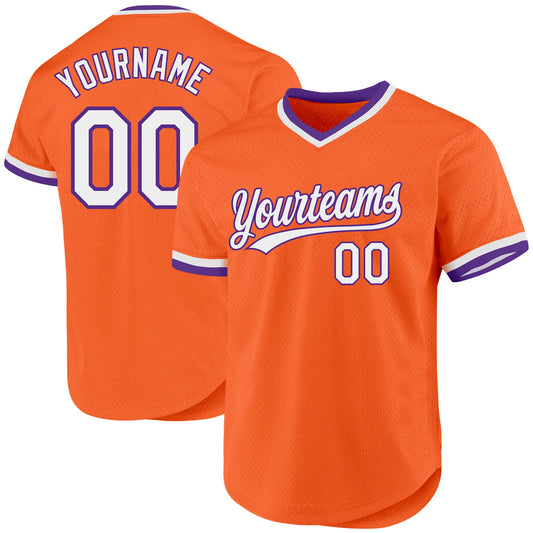 Custom Orange White-Purple Authentic Throwback Baseball Jersey - Main View