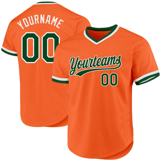 Custom Orange Green-White Authentic Throwback Baseball Jersey - Main View
