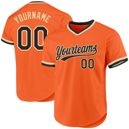 Custom Orange Black-Cream Authentic Throwback Baseball Jersey - Main View