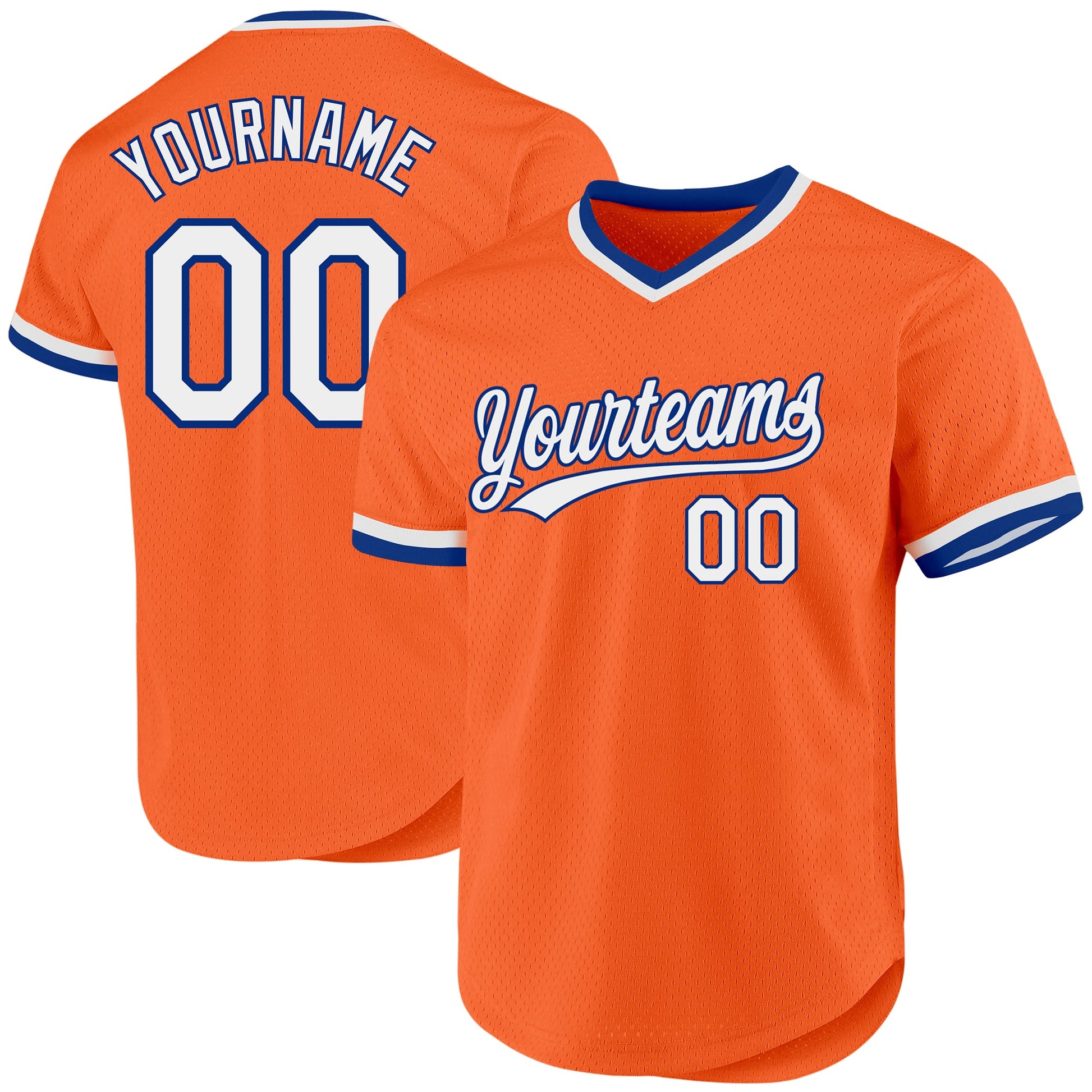 Custom Orange White-Royal Authentic Throwback Baseball Jersey - Main View