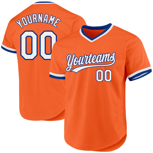Custom Orange White-Royal Authentic Throwback Baseball Jersey - Main View
