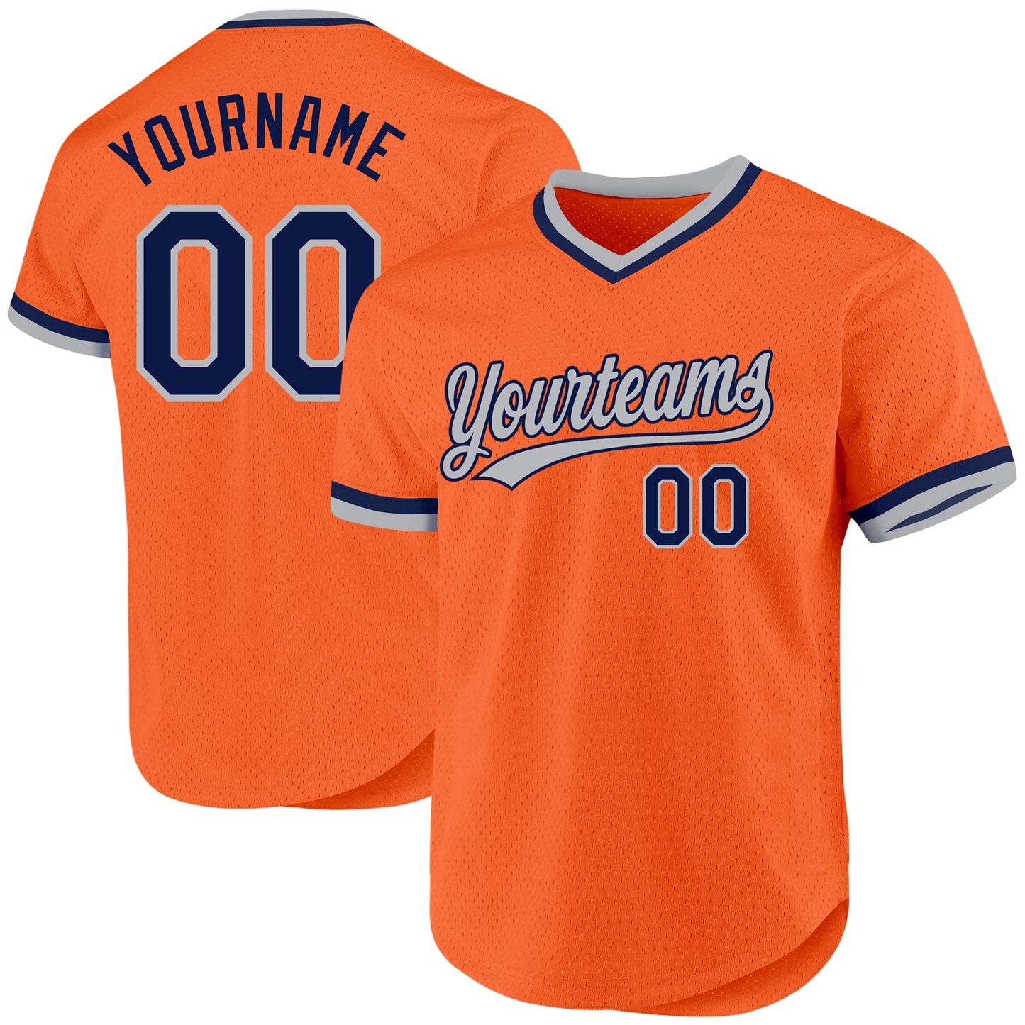 Custom Orange Navy-Gray Authentic Throwback Baseball Jersey - Main View