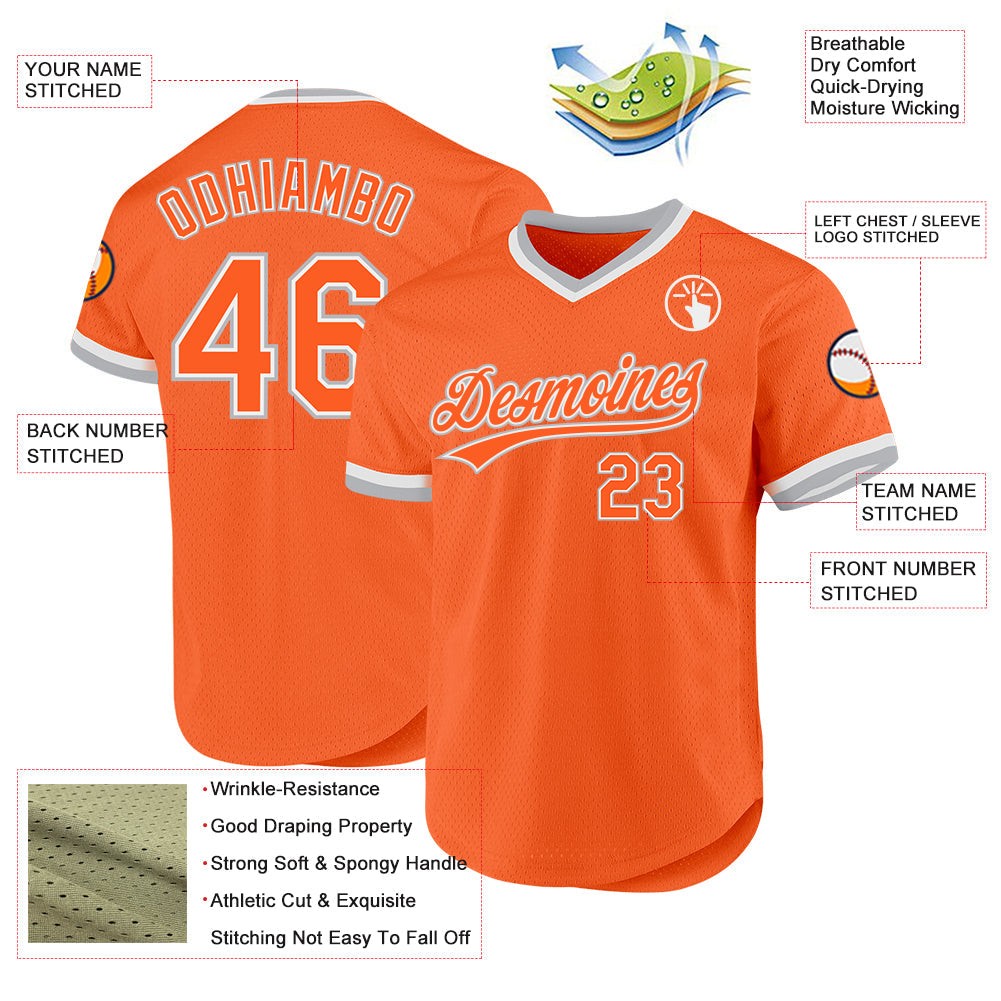 Custom Orange Gray-White Authentic Throwback Baseball Jersey view 3