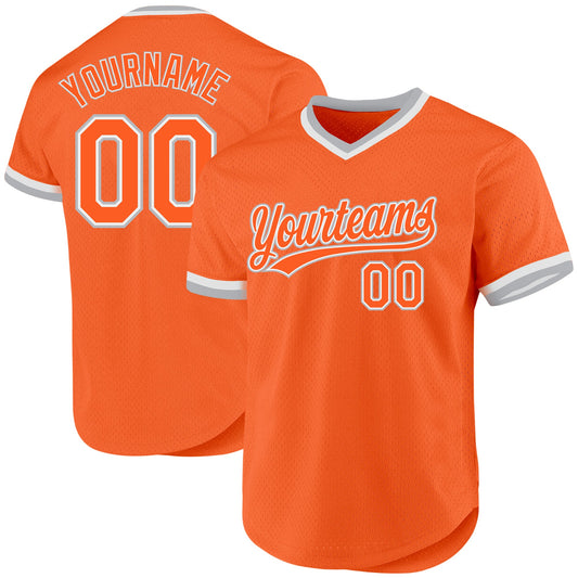 Custom Orange Gray-White Authentic Throwback Baseball Jersey - Main View