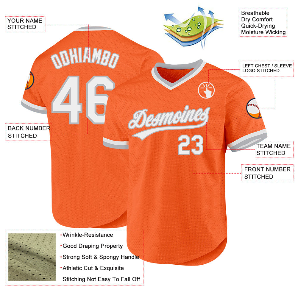 Custom Orange White-Gray Authentic Throwback Baseball Jersey view 3