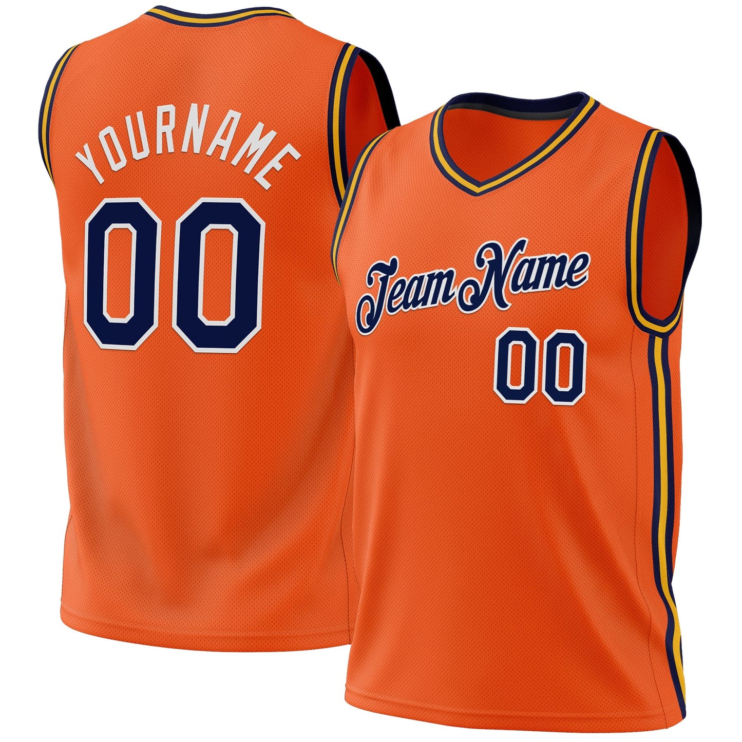 Custom Orange Navy Gold-White Authentic Throwback Basketball Jersey - Main View