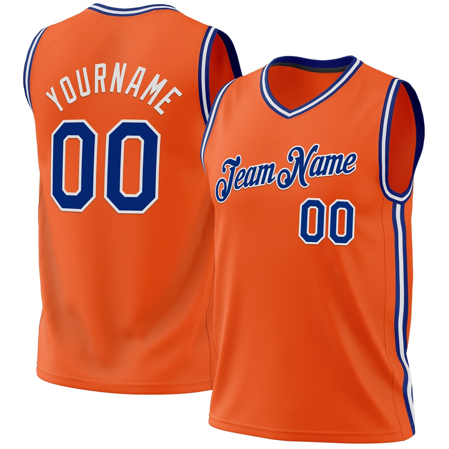 Custom Orange Royal-White Authentic Throwback Basketball Jersey - Main View