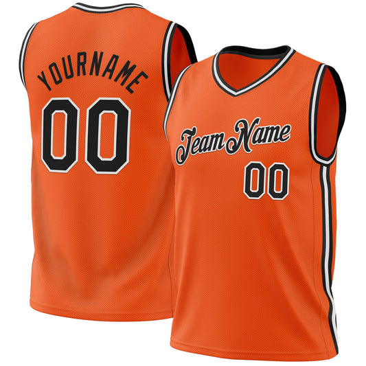 Custom Orange Black-White Authentic Throwback Basketball Jersey - Main View