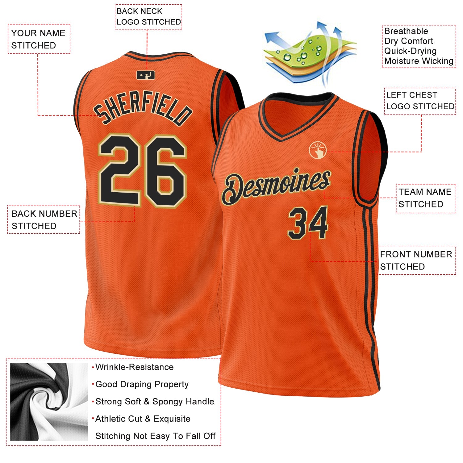Custom Orange Black Cream-Old Gold Authentic Throwback Basketball Jersey view 3