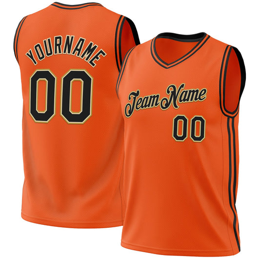 Custom Orange Black Cream-Old Gold Authentic Throwback Basketball Jersey - Main View