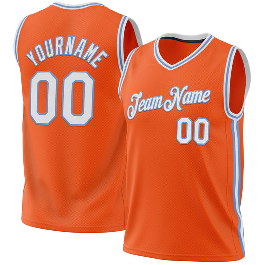 Custom Orange White-Light Blue Authentic Throwback Basketball Jersey - Main View