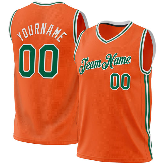 Custom Orange Kelly Green-White Authentic Throwback Basketball Jersey - Main View