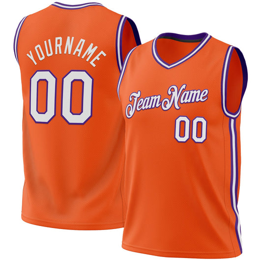 Custom Orange White-Purple Authentic Throwback Basketball Jersey - Main View