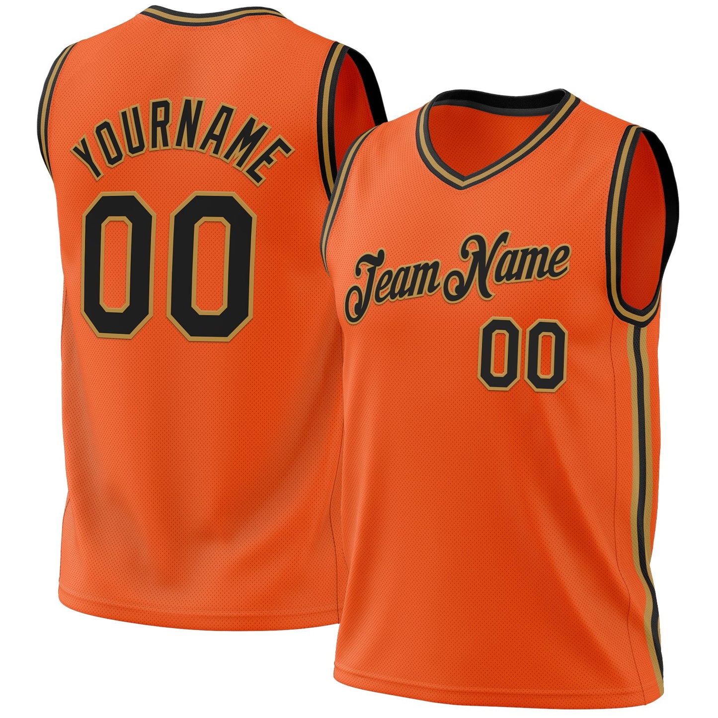 Custom Orange Black-Old Gold Authentic Throwback Basketball Jersey - Main View