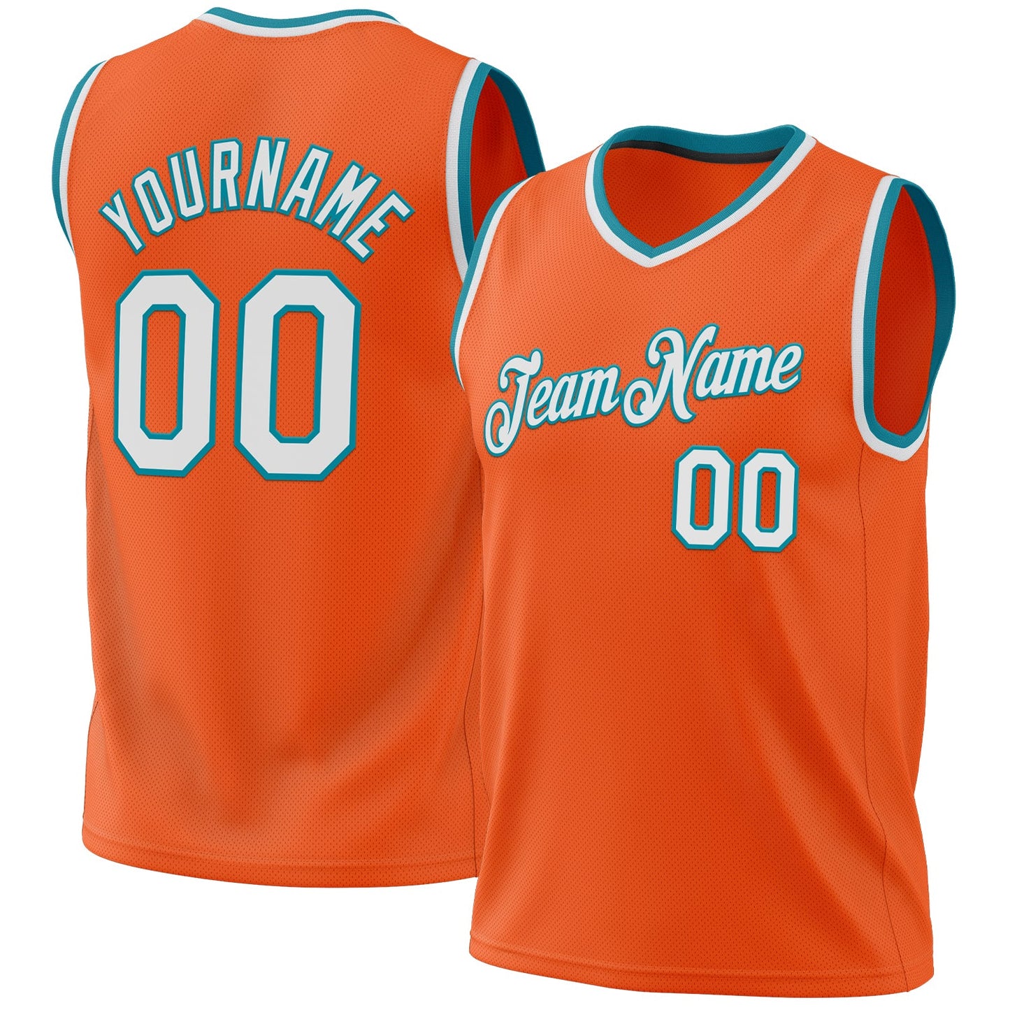 Custom Orange White-Teal Authentic Throwback Basketball Jersey - Main View