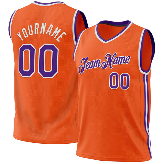 Custom Orange Purple-White Authentic Throwback Basketball Jersey - Main View