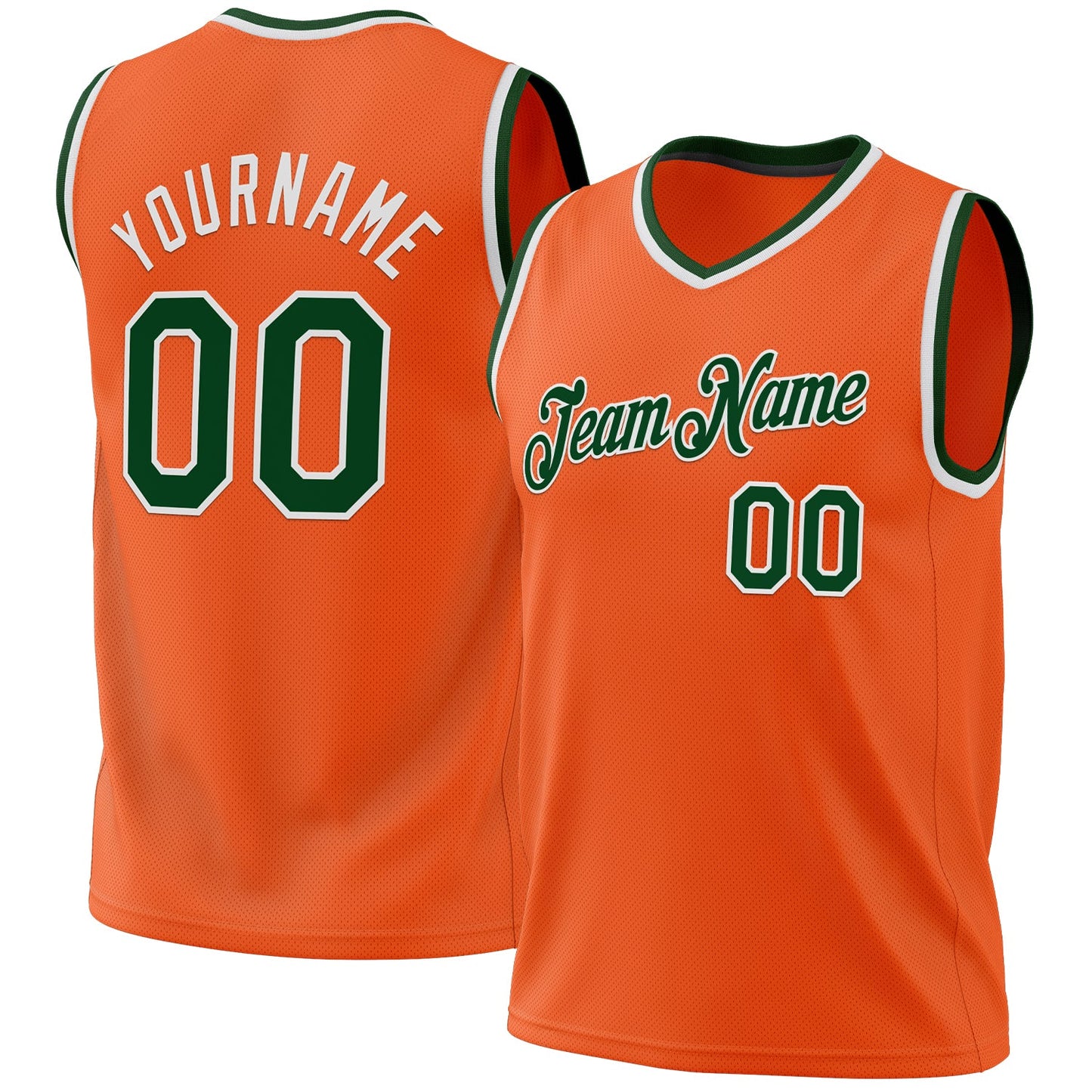 Custom Orange Green-White Authentic Throwback Basketball Jersey - Main View