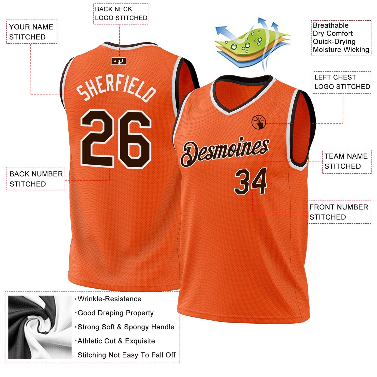 Custom Orange Brown-White Authentic Throwback Basketball Jersey view 3