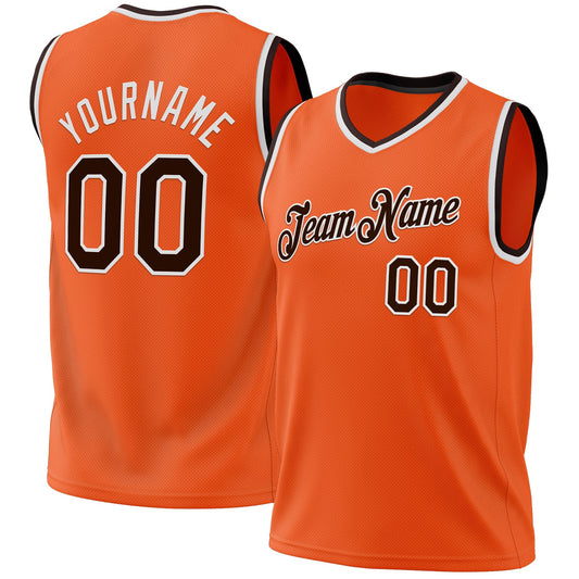 Custom Orange Brown-White Authentic Throwback Basketball Jersey - Main View