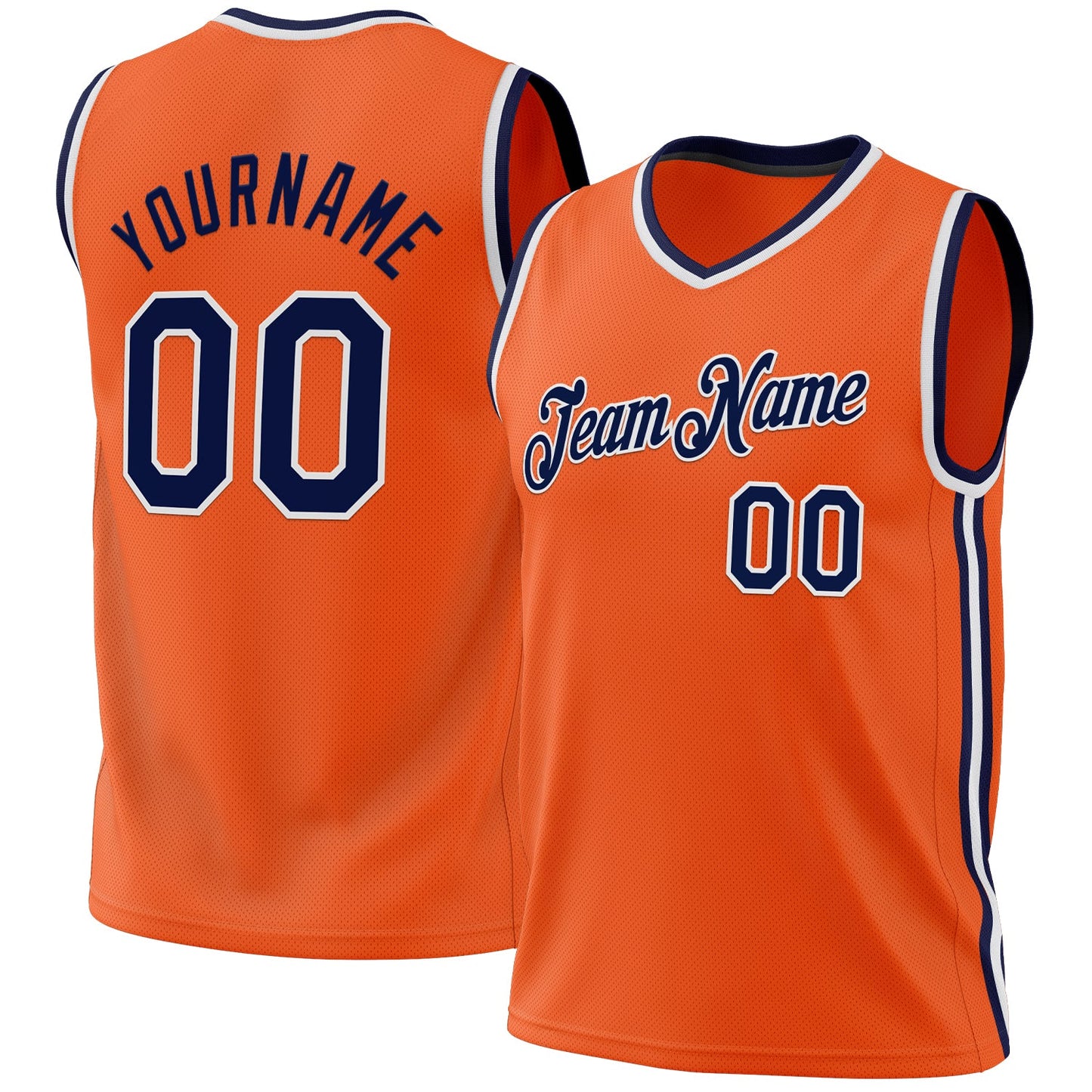 Custom Orange Navy-White Authentic Throwback Basketball Jersey - Main View