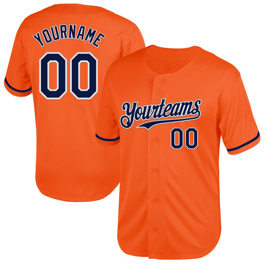Custom Orange Navy-White Mesh Authentic Throwback Baseball Jersey - Main View