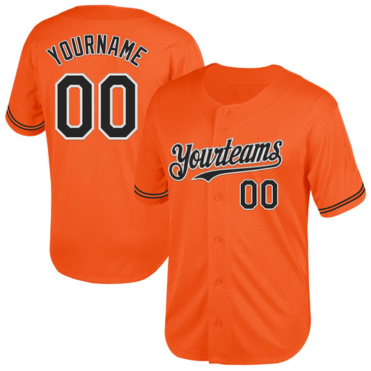 Custom Orange Black-White Mesh Authentic Throwback Baseball Jersey - Main View