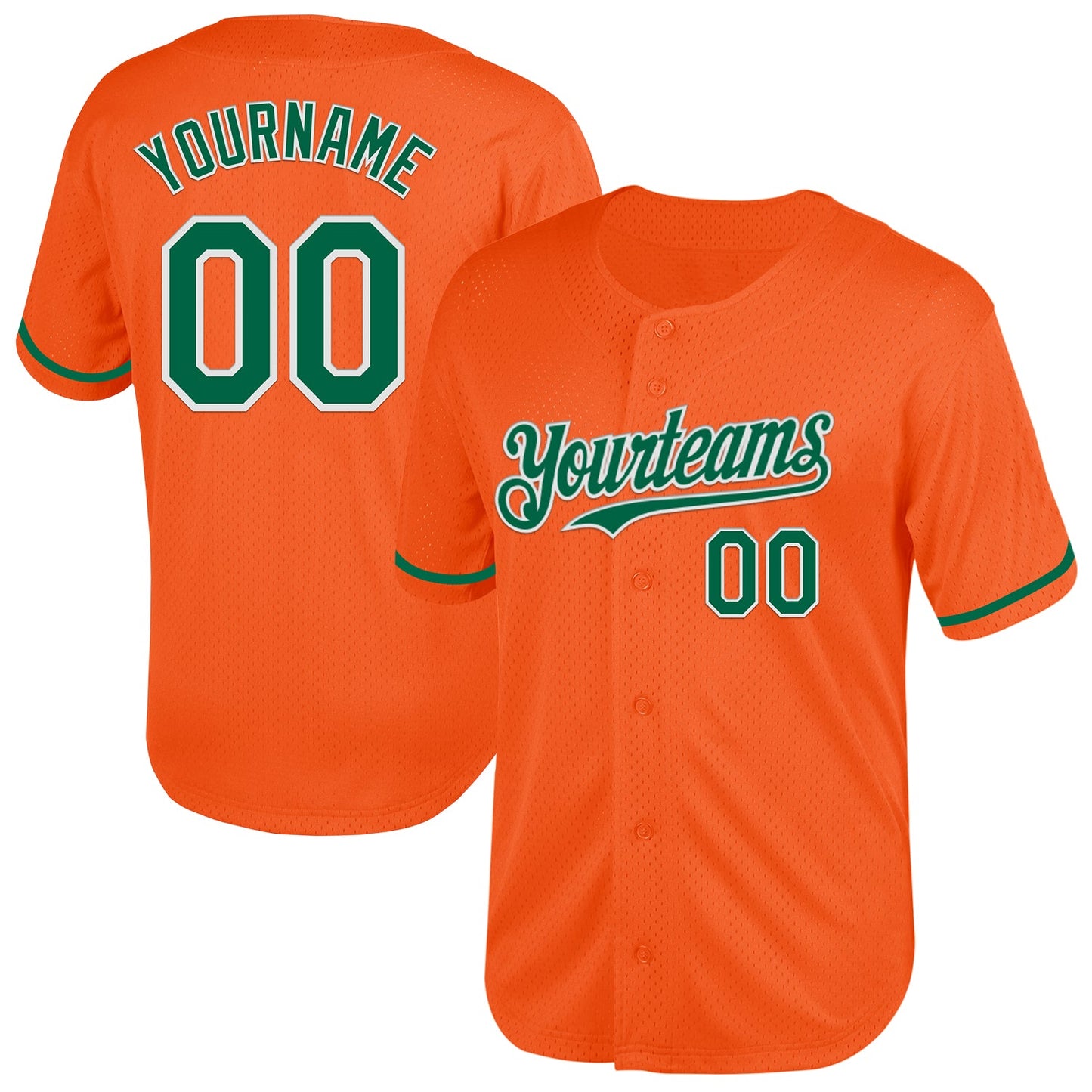 Custom Orange Kelly Green-White Mesh Authentic Throwback Baseball Jersey - Main View