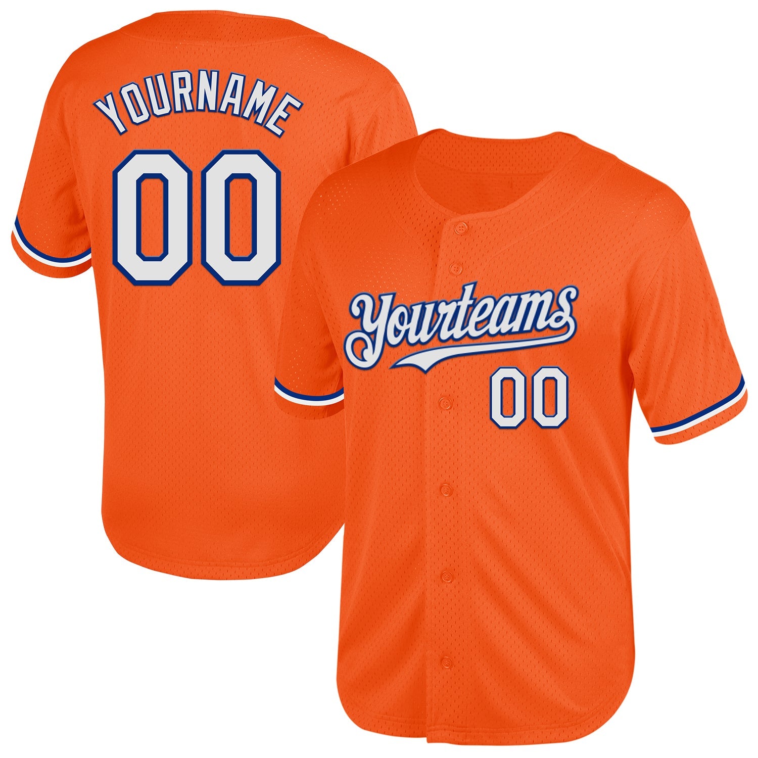 Custom Orange White-Royal Mesh Authentic Throwback Baseball Jersey - Main View