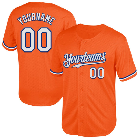 Custom Orange White-Royal Mesh Authentic Throwback Baseball Jersey - Main View