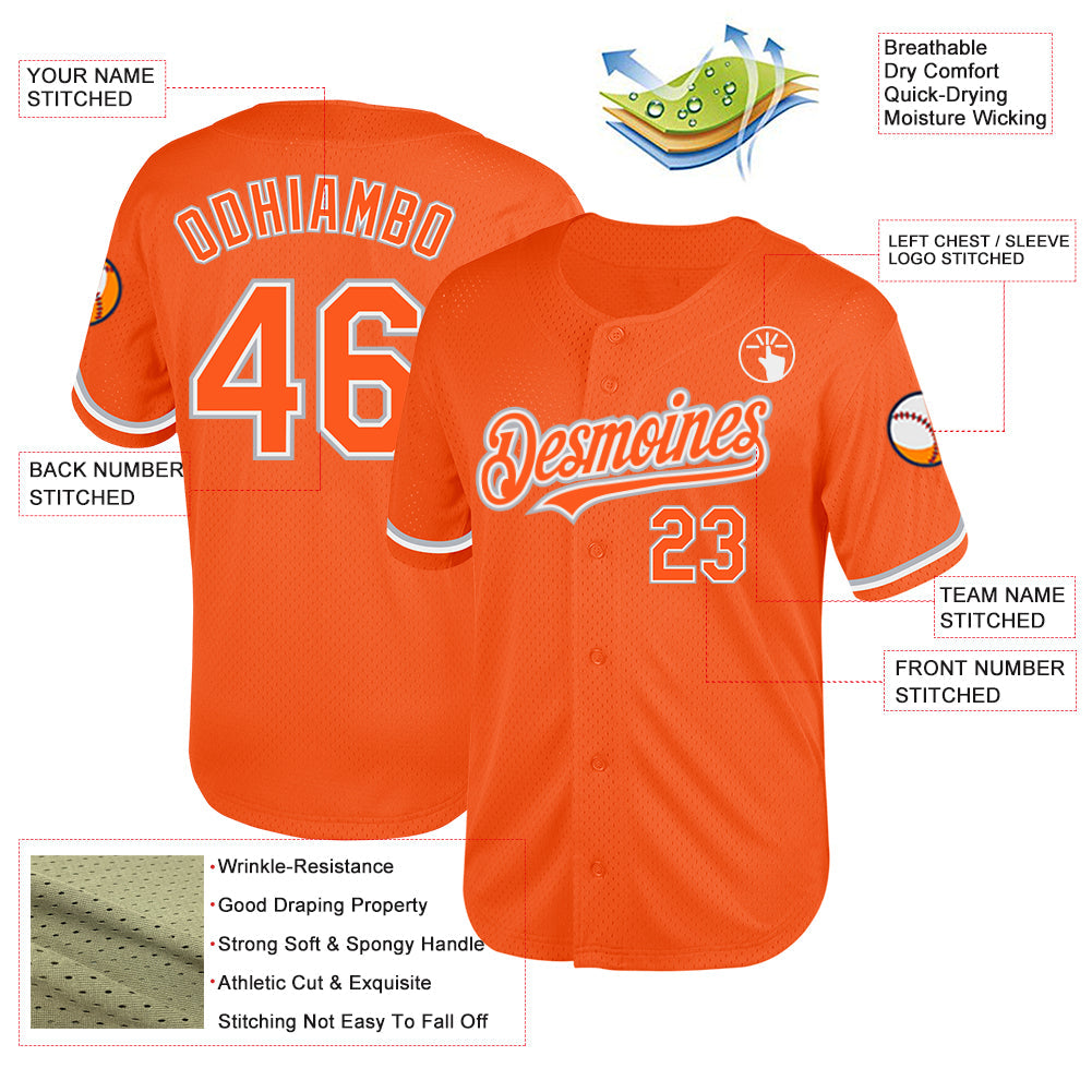 Custom Orange White-Gray Mesh Authentic Throwback Baseball Jersey view 3