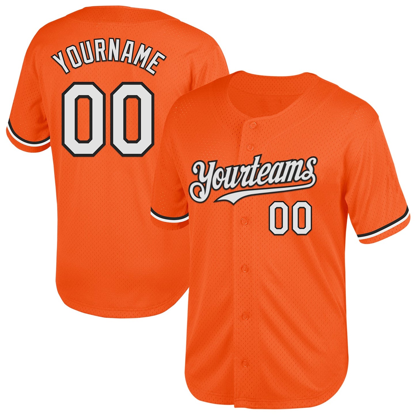 Custom Orange White-Black Mesh Authentic Throwback Baseball Jersey - Main View