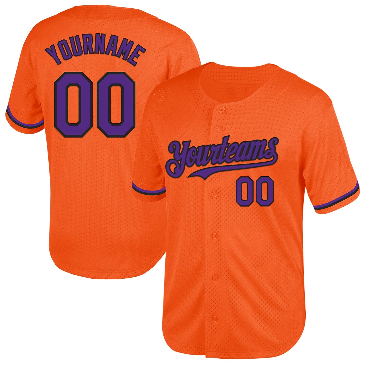 Custom Orange Purple-Black Mesh Authentic Throwback Baseball Jersey - Main View