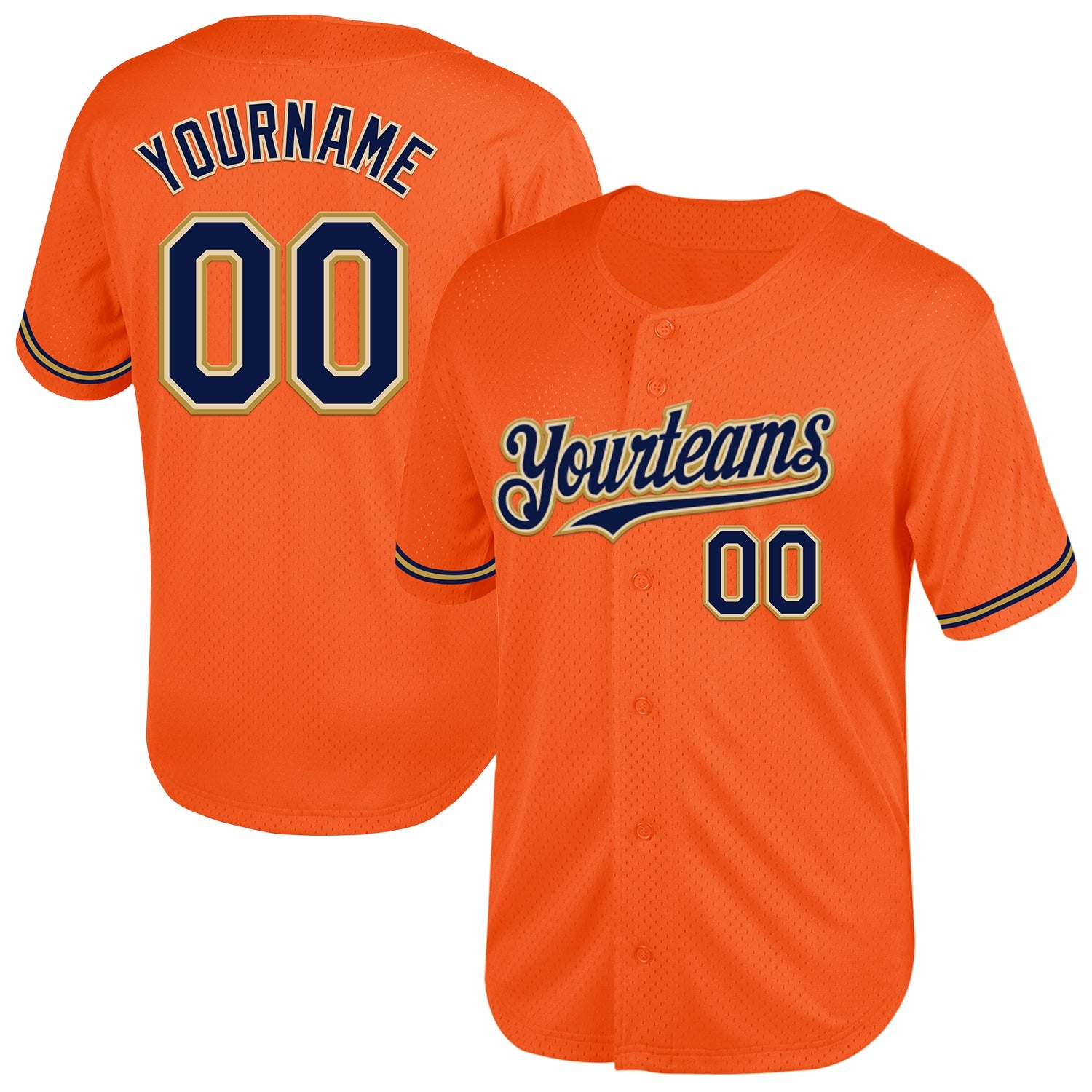 Custom Orange Navy Cream-Old Gold Mesh Authentic Throwback Baseball Jersey - Main View