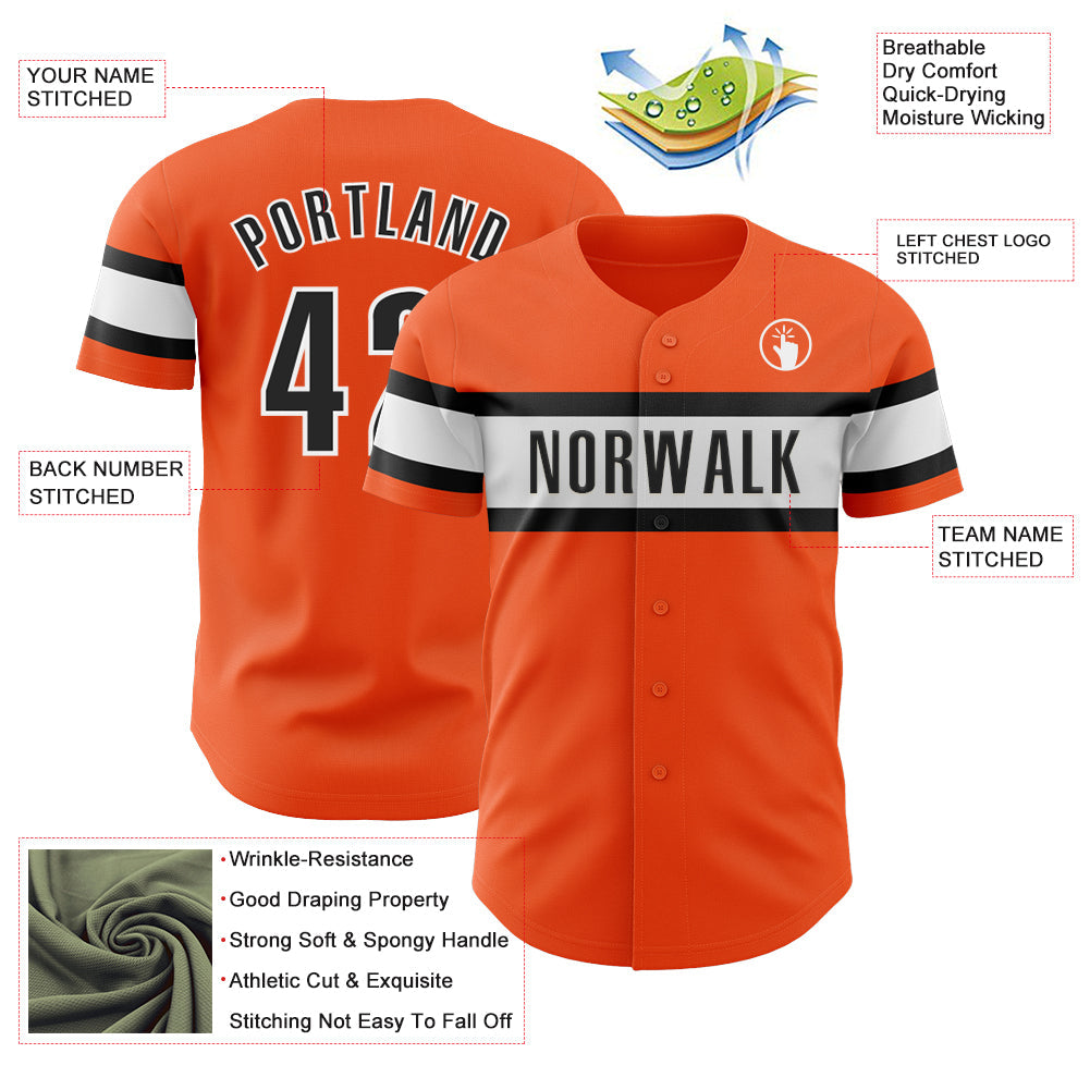 Custom Orange Black-White Authentic Baseball Jersey view 3