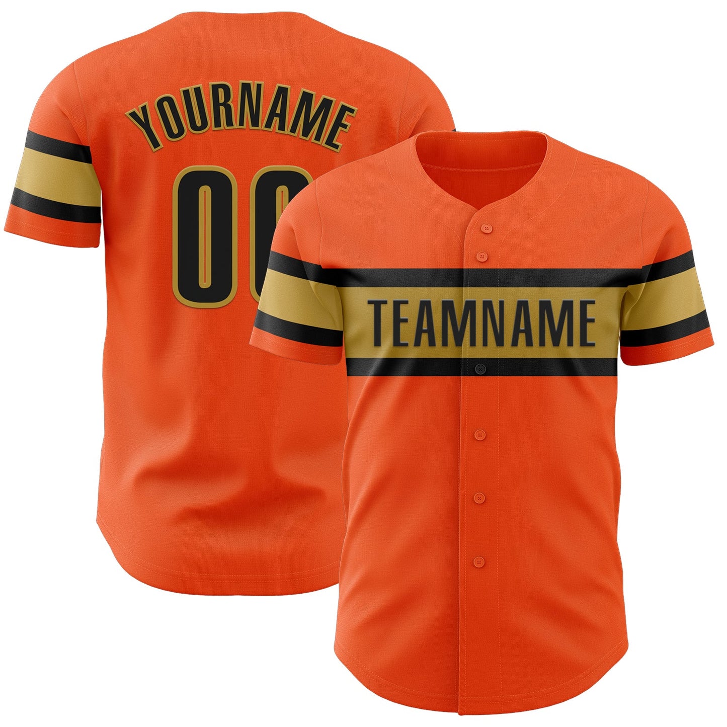 Custom Orange Black-Old Gold Authentic Baseball Jersey - Main View