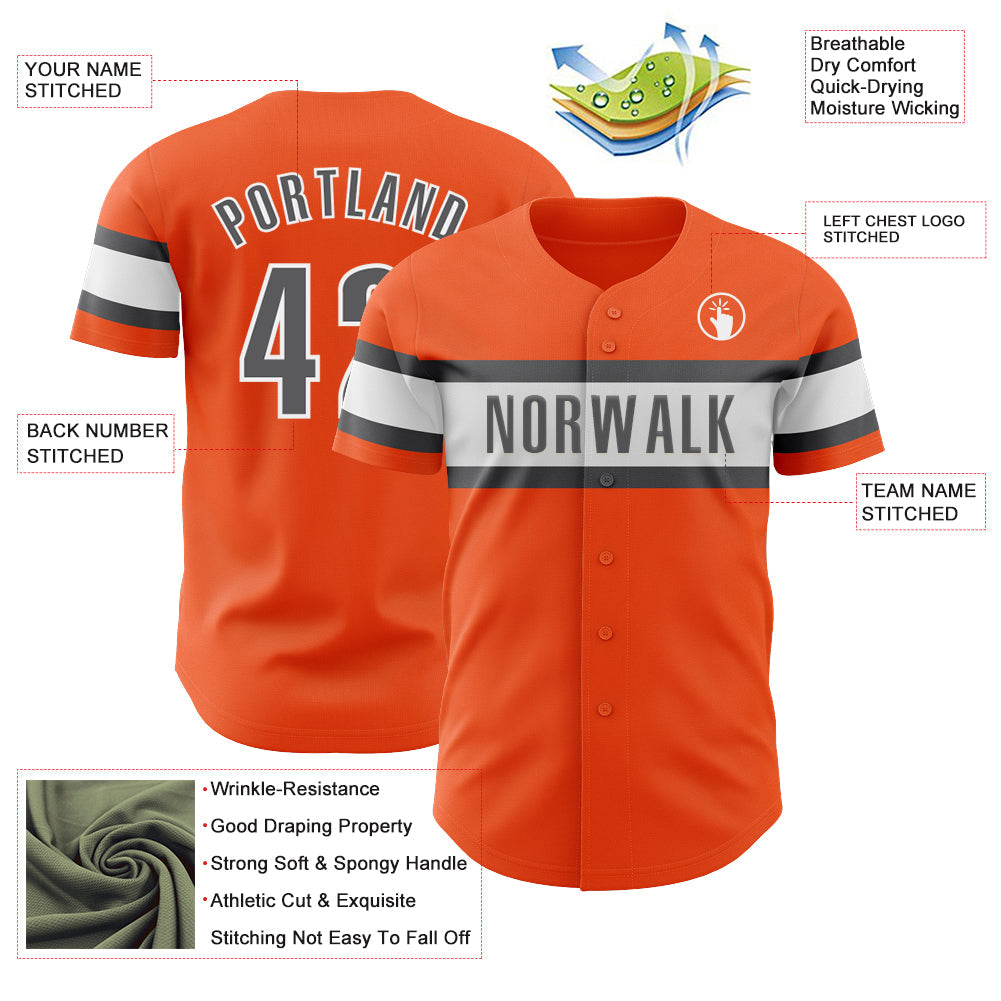 Custom Orange Steel Gray-White Authentic Baseball Jersey view 3