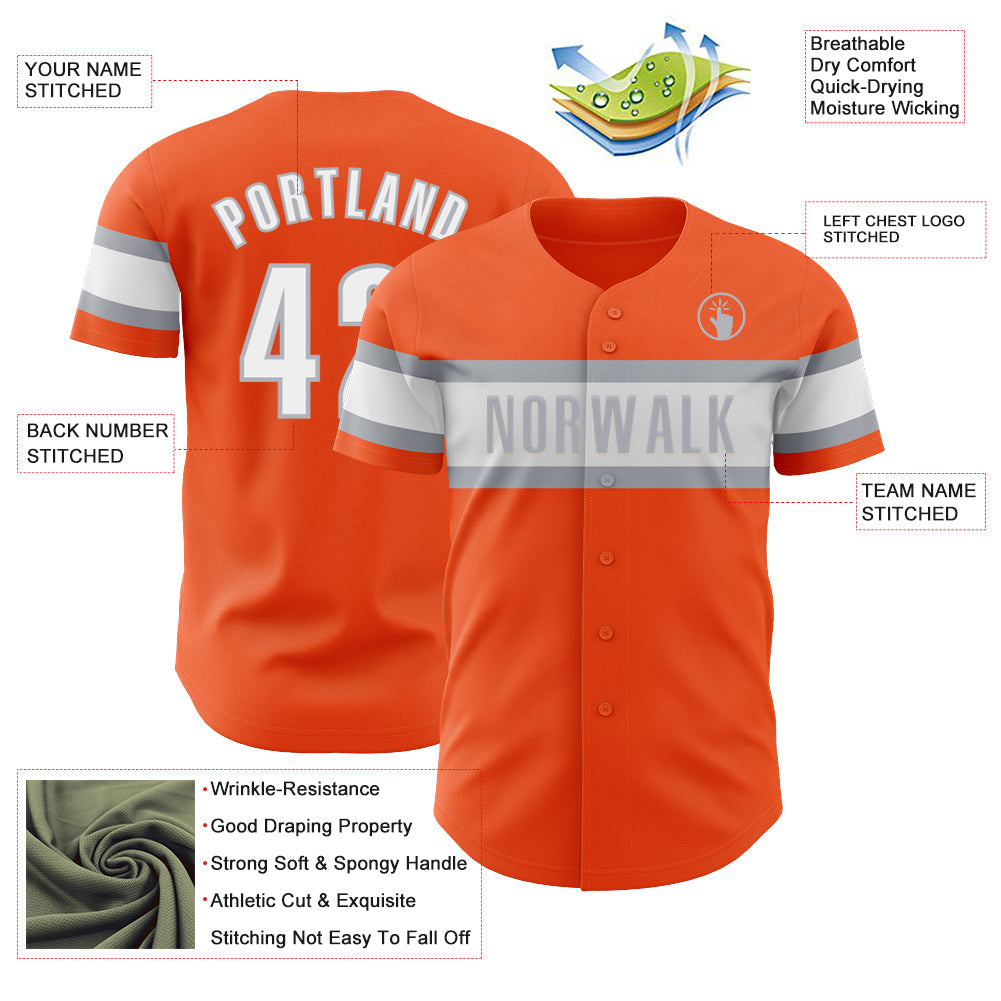 Custom Orange White-Gray Authentic Baseball Jersey view 3